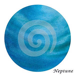 Neptune Planet watercolour illustration. Hand drawn on white background, isolated.