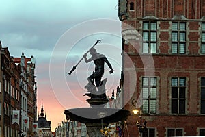 Neptune\'s Fountains, historic fountain in Gdansk, Poland