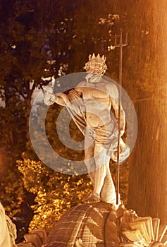 Neptune Statue Fountain Night Madrid Spain