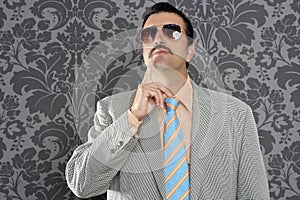 Nerd businessman pensive gesture silly funny retro