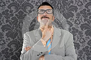 Nerd businessman pensive gesture silly funny retro