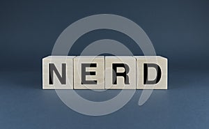 Nerd. Cubes form the word Nerd