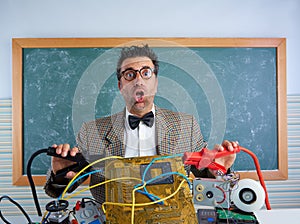 Nerd electronics technician retro silly expression