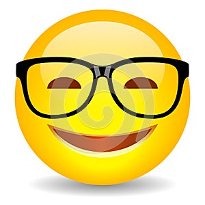 Nerd emoji with glasses, vector cartoon