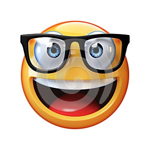 Nerd emoji isolated on white background, emoticon with glasses