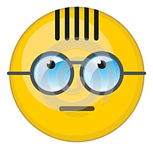 Nerd emoticon. Smart face in glasses. Yellow emoji