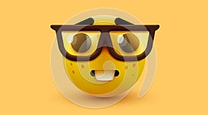 Nerd face emoji, clever emoticon with glasses. Geek or student.