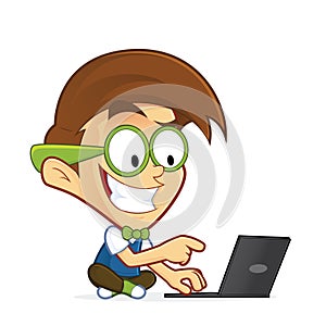 Nerd geek with his laptop photo