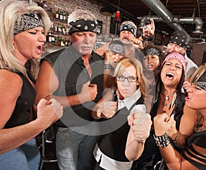 Nerd Holds Up Fists with Gang in Bar