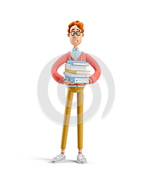 Study and education concept. 3d illustration. Nerd Larry with book. photo