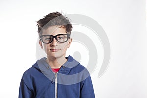 Nerd Looking Little Boy Wearing Large Black Glasses