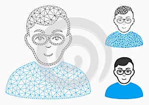 Nerd Man Vector Mesh 2D Model and Triangle Mosaic Icon