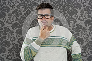 Nerd pensive silly man retro wallpaper