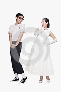 Nerd and princess, studio shot