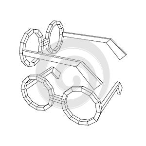 Nerd Round Retro Glasses Wireframe Vector Illustration.