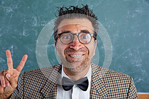 Nerd silly retro man with braces funny expression