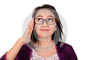 Nerd woman looking up isolated