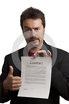 Nerdy business man, with a fake contract