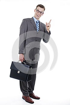 Nerdy businessman with suitcase