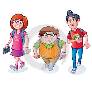 Nerdy School Kids Walking with Backpacks