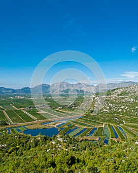 Neretva valley with small lakes and clear blue sky