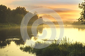 Neris river at sunset, Lithuania