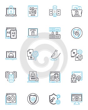 Nerk Security linear icons set. Firewall, Encryption, Authentication, Intrusion, Cybersecurity, Malware, Vulnerability