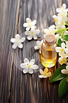 Neroli essential oil in a bottle. Generative AI,