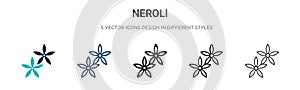 Neroli icon in filled, thin line, outline and stroke style. Vector illustration of two colored and black neroli vector icons