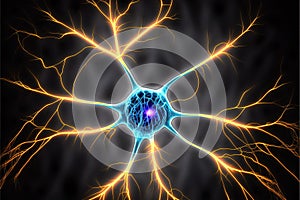 Nerve cell with dendrites, macro view of neuron inside brain, generative AI