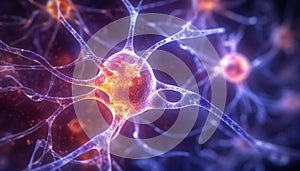 Nerve cells, colored medical background, lightting effects photo