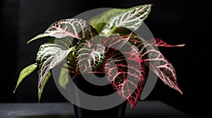 Nerve plant fitonia on a pot lush vein leaf indoor and home plant on black background
