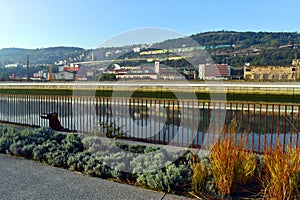 The Nervion estuary, the Paseo de el Canal and the church of San Pablo in the Ribera de Deusto. Bilbao. Basque Country photo