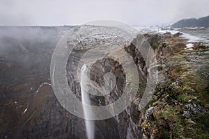 Nervion river source and waterfall in Monte de Santiago, Burgos, Spain.