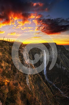 Nervion waterfall at sunset