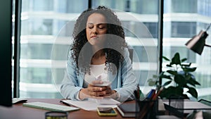 Nervous businesswoman crumpling paper with hands closeup. Tired frustrated woman