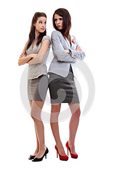 Nervous colleauges standing in white background photo