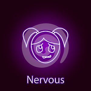 nervous girl face icon in neon style. Element of emotions for mobile concept and web apps illustration. Signs and symbols can be