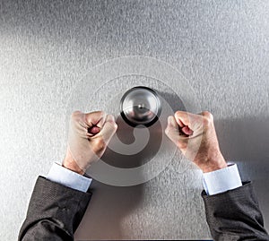 Nervous hand gesture of impatient businessman requiring corporate assistance