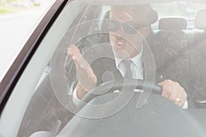 Nervous man sitting at the wheel