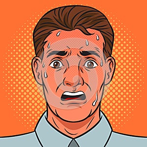 nervous sweaty man with flushed face pinup vector