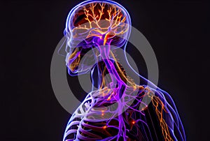 Nervous system and brain inside the human body. Medical and Healthcare concept. Generative AI