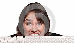 Nervous Woman Behind Keyboard