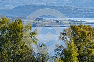 Nes Church by Lake Mjosa in spring