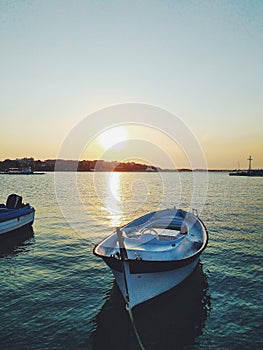 Nesebar bay in Bulgaria view of a small boat