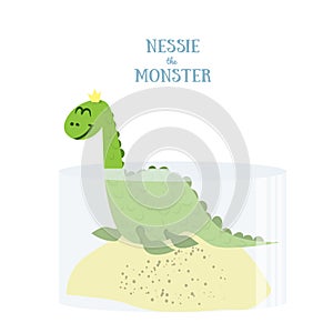 Nessie the Monster. Flat vector illustration. Loch Ness Monster isolated on white background photo
