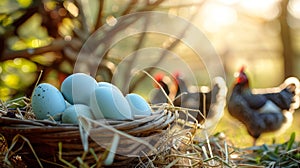 The nest with blue eggs.AI generated image