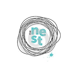The nest creative logo. Doodling. Robin eggs