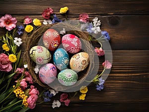 Nest with Decorative Easter Eggs and Florals