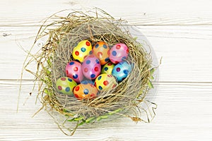 Nest full of colorful Easter Eggs